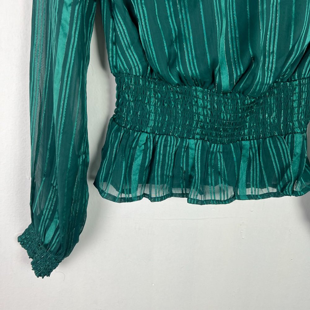 NWOT Japna Long Sleeve Striped Metallic Surplice Top Green Size XS NEW - Picture 10 of 11